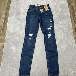 Levis‎ 721 High Rise Skinny Jeans Womens 0 Medium W25 L30 Blue Distressed Denim